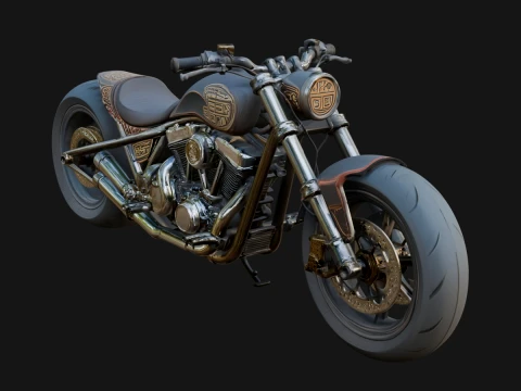 Chopper Motorcycle Model Design 5 - 3D Print Model 3D Baskı Modeli