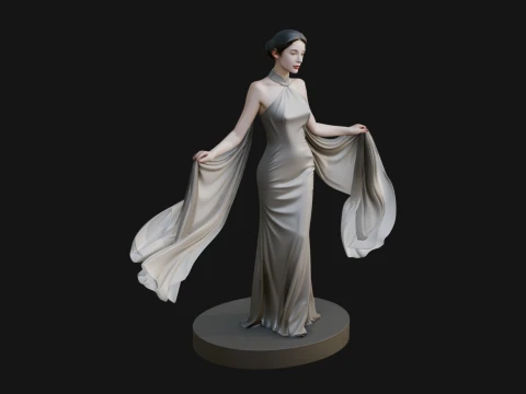 Elegant Evening Gown Lady Statue Design 5 - 3D Print Model 3D Druckmodell