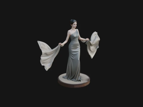 Elegant Evening Gown Lady Statue Design 6 - 3D Print Model 3D Print Model