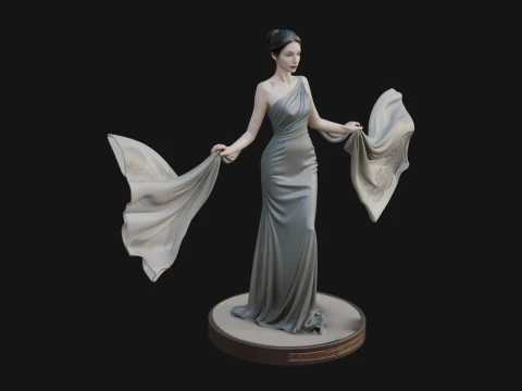 Elegant Evening Gown Lady Statue Design 6 - 3D Print Model 3D Druckmodell