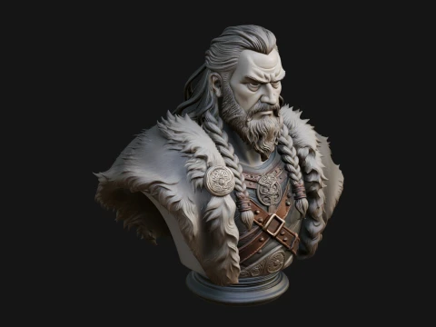 Viking Warrior Bust Statue Design 6 - 3D Print Model Modelo de Impressão 3D