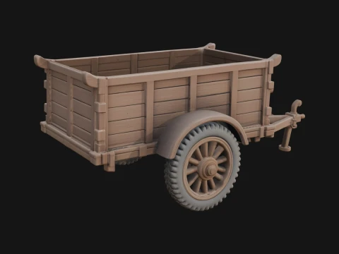Wooden Cargo Trailer Model Design 4 - 3D Print Model 3D Baskı Modeli
