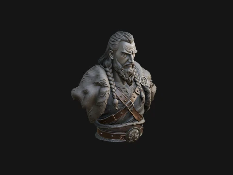 Viking Warrior Bust Statue Design 7 - 3D Print Model 3D Baskı Modeli