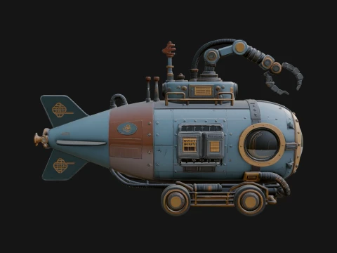 Steampunk Submersible Model Design 2 - 3D Print Model 3D Print Model