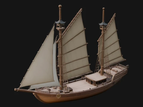 Chinese Junk Ship Model Design 6 - 3D Print Model 3D Принт Модель