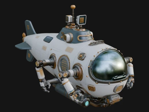 Steampunk Submersible Model Design 11 - 3D Print Model 3D Print Model