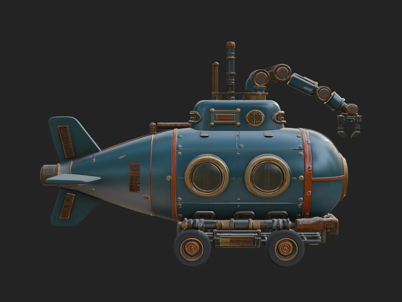 Steampunk Submersible Model Design 14 - 3D Print Model 3D Print Model .c4d .max .obj .3ds .fbx .stl .blend 