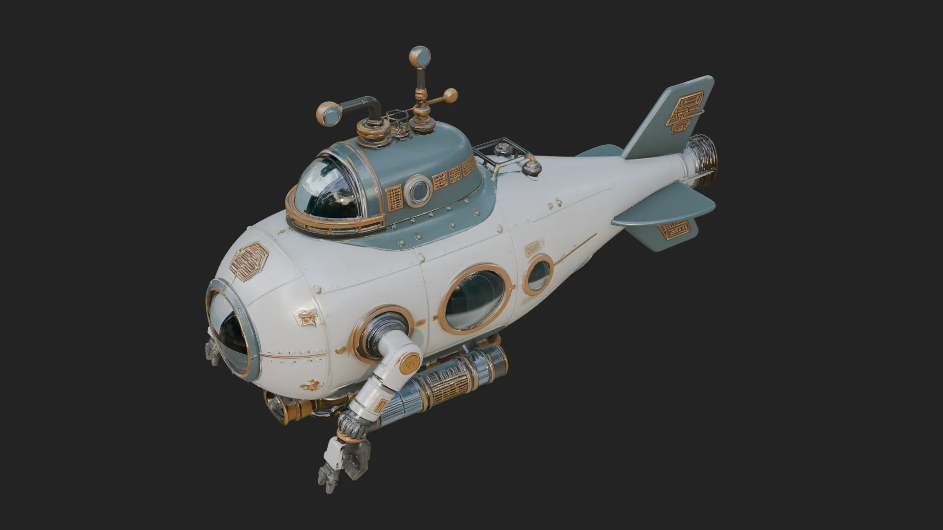 Steampunk Submersible Model Design 17 - 3D Print Model 3D Print Model .c4d .max .obj .3ds .fbx .stl .blend 