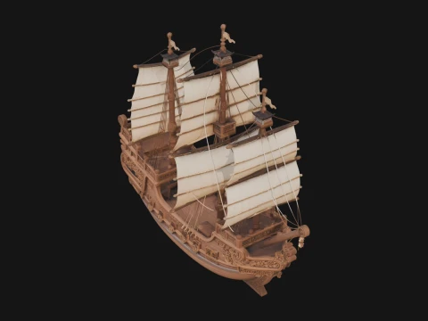 Chinese Junk Ship Model Design 17 - 3D Print Model Modèles 3D en vedette