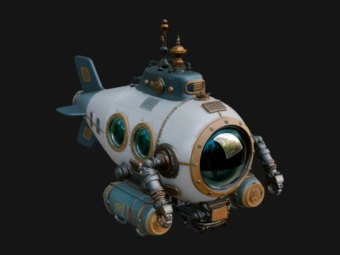 Steampunk Submersible Model Design 33 - 3D Print Model 3D Baskı Modeli
