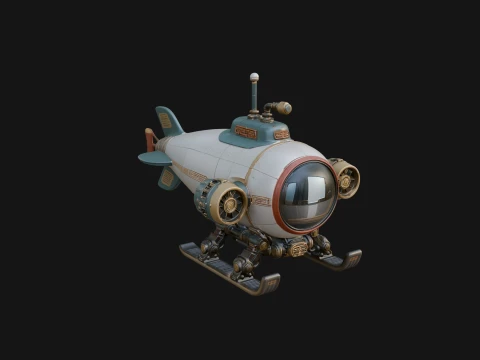 Steampunk Submersible Model Design 34 - 3D Print Model Modello di stampa 3D