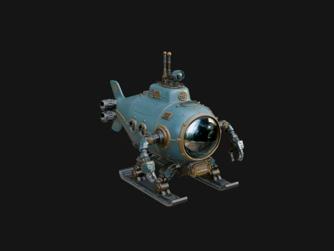 Steampunk Submersible Model Design 35 - 3D Print Model Modello di stampa 3D
