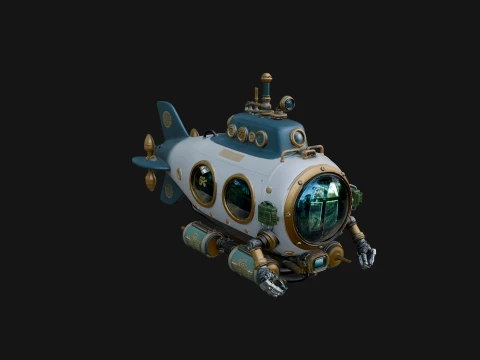 Steampunk Submersible Model Design 36 - 3D Print Model Modello di stampa 3D