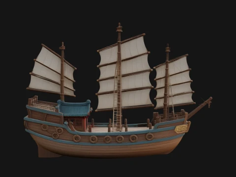 Chinese Junk Ship Model Design 19 - 3D Print Model Modèles 3D en vedette