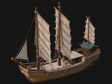 Chinese Junk Ship Model Design 20 - 3D Print Model Modèles 3D en vedette