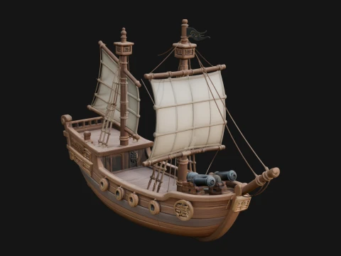 Chinese Junk Ship Model Design 21 - 3D Print Model Modèles 3D en vedette