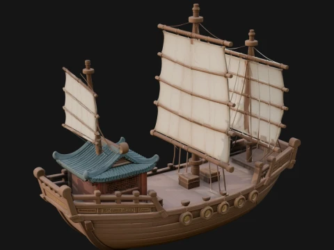 Chinese Junk Ship Model Design 22 - 3D Print Model Modèles 3D en vedette