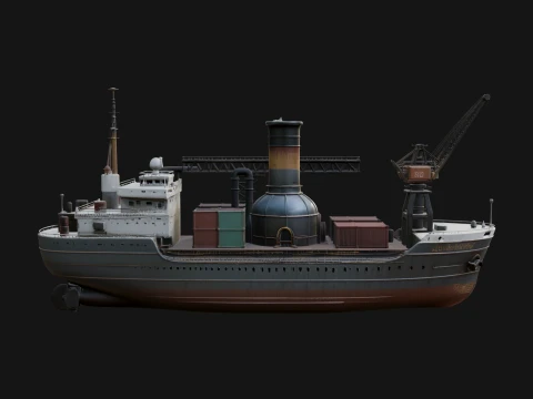 Vintage Cargo Steamer Model Design 1 - 3D Print Model 3D Print Model