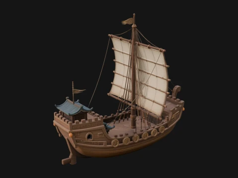 Chinese Junk Ship Model Design 23 - 3D Print Model Modèles 3D en vedette