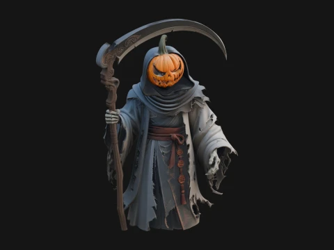 Pumpkin Headed Reaper Statue Design 1 - 3D Print Model 3D Druckmodell