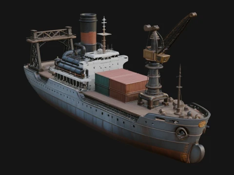 Vintage Cargo Steamer Model Design 2 - 3D Print Model 3Dプリントモデル