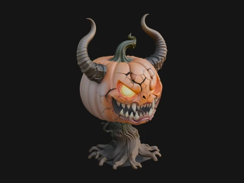 Horned Demon Pumpkin Statue Design 1 - 3D Print Model 3D Print Model