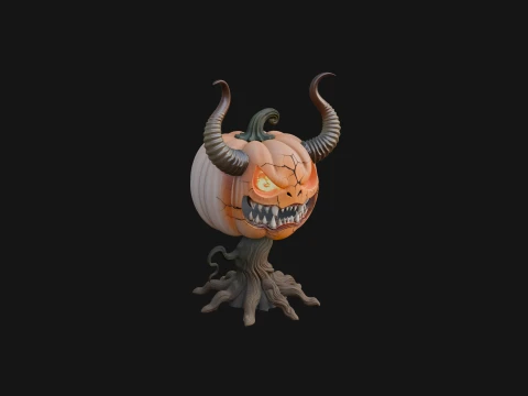 Horned Demon Pumpkin Statue Design 2 - 3D Print Model Modello di stampa 3D