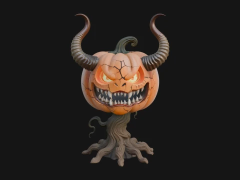 Horned Demon Pumpkin Statue Design 2 - 3D Print Model 3D 프린트 모델