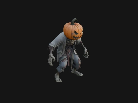 Pumpkin Headed Zombie Statue Design 1 - 3D Print Model Modelo de Impressão 3D