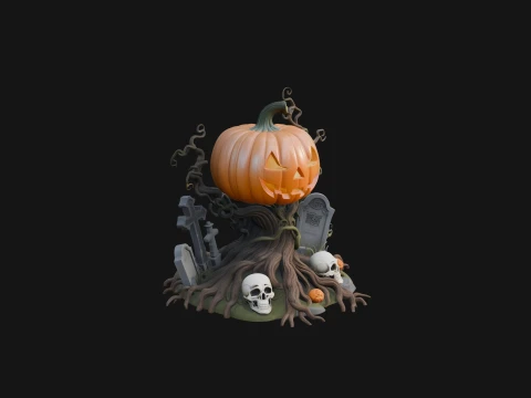 Graveyard Pumpkin Statue Design 1 - 3D Print Model Modelo de Impressão 3D