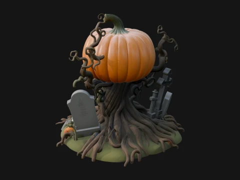Graveyard Pumpkin Statue Design 1 - 3D Print Model Modelo de Impressão 3D
