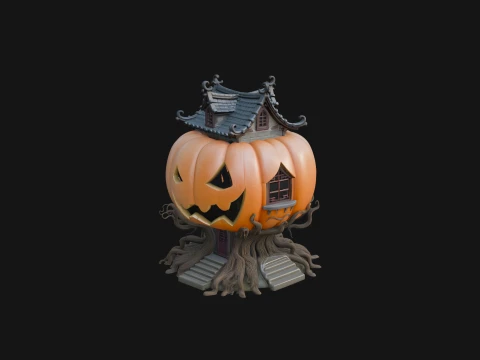Haunted Pumpkin House Model Design 5 - 3D Print Model Modelo de Impressão 3D