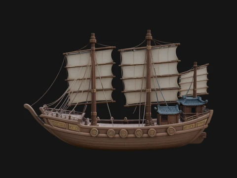 Chinese Junk Ship Model Design 27 - 3D Print Model Modèles 3D en vedette