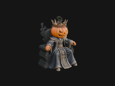 Pumpkin King on Throne Statue Design 1 - 3D Print Model Modelo de Impressão 3D