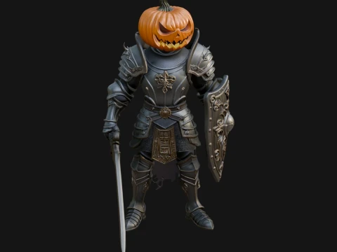 Pumpkin Headed Knight Statue Design 1 - 3D Print Model 3D printmodel