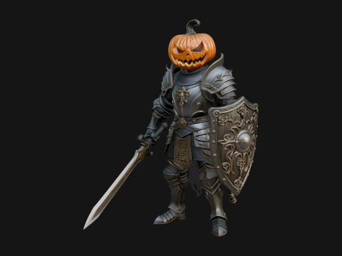 Pumpkin Headed Knight Statue Design 1 - 3D Print Model Model do druku 3D