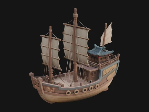 Chinese Junk Ship Model Design 28 - 3D Print Model Modèles 3D en vedette