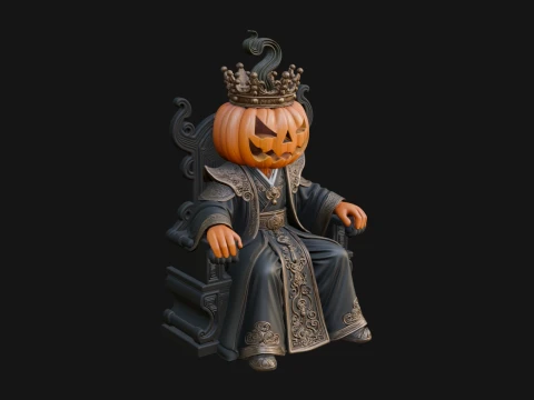 Pumpkin King on Throne Statue Design 2 - 3D Print Model Modelo de Impressão 3D