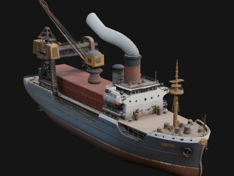 Vintage Cargo Steamer Model Design 3 - 3D Print Model 3Dプリントモデル