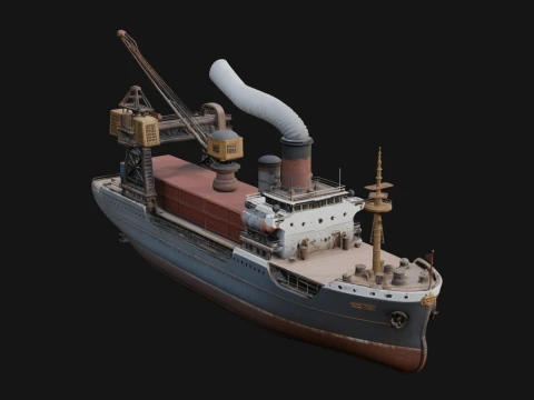 Vintage Cargo Steamer Model Design 3 - 3D Print Model 3D Print Model