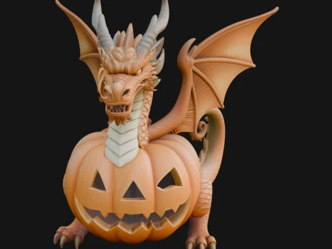Pumpkin Dragon Statue Design 1 - 3D Print Model 3D Принт Модель