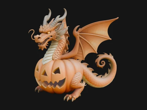 Pumpkin Dragon Statue Design 1 - 3D Print Model 3D Print Model