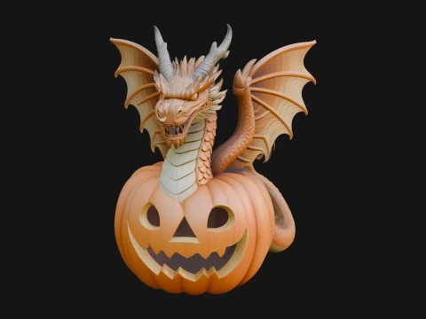Pumpkin Dragon Statue Design 2 - 3D Print Model 3D Принт Модель