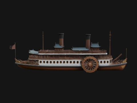 Paddle Steamer Model Design 1 - 3D Print Model Modelo de Impressão 3D
