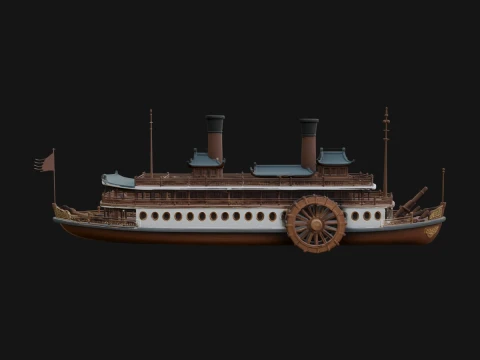 Paddle Steamer Model Design 1 - 3D Print Model Modèles 3D en vedette