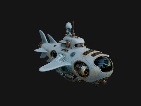 Steampunk Submersible Model Design 43 - 3D Print Model Modelo de Impressão 3D
