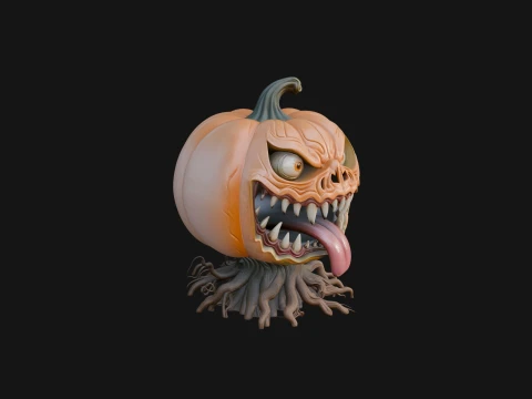 Monster Pumpkin Statue Design 2 - 3D Print Model Modelo de Impressão 3D