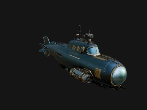 Steampunk Submersible Model Design 45 - 3D Print Model Modelo de Impressão 3D
