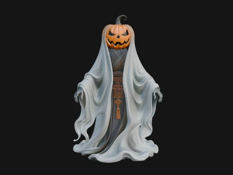 Pumpkin Headed Ghost Statue Design 3 - 3D Print Model Modelo de impresión 3D