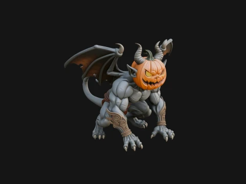 Pumpkin Headed Gargoyle Statue Design 1 - 3D Print Model Model do druku 3D